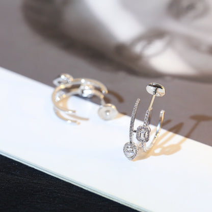 [Solara jewelry]CREOLES MY TWIN 2 RANGS SILVER DIAMOND EARRINGS