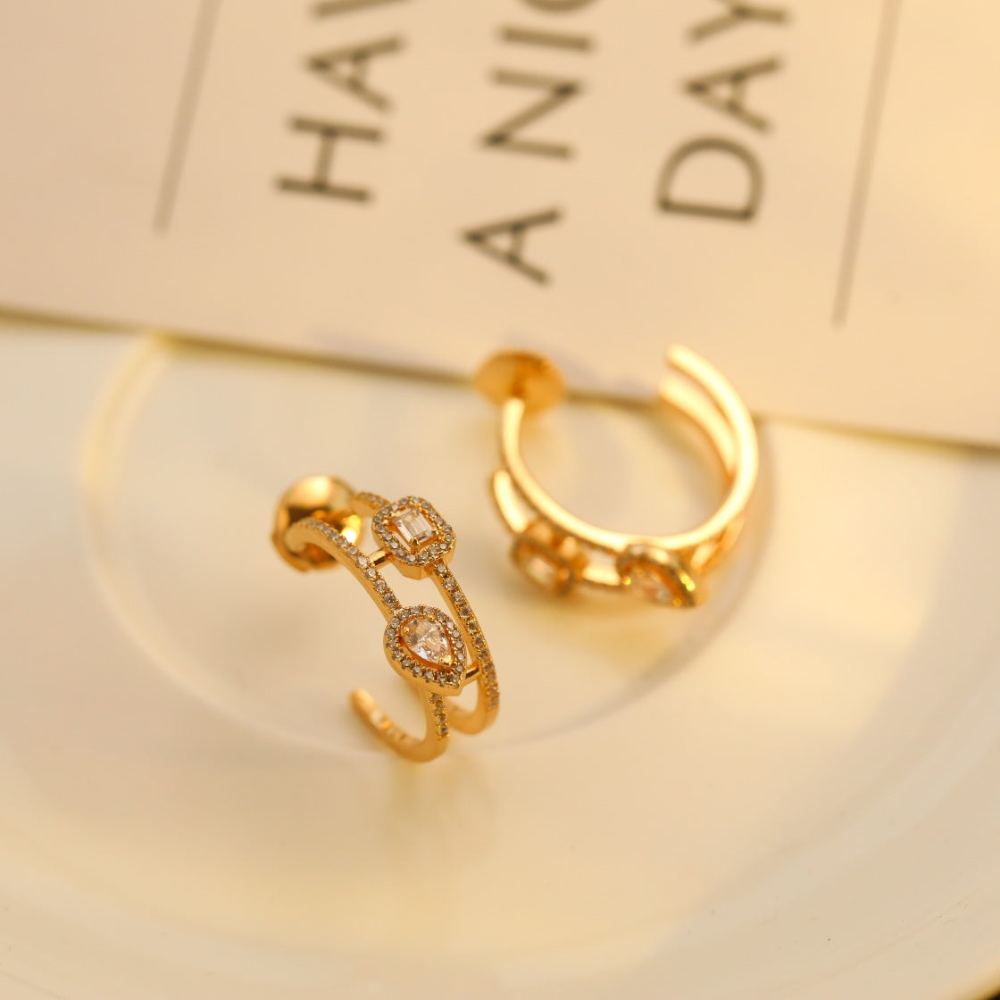 [Solara jewelry]CREOLES MY TWIN 2 RANGS SILVER DIAMOND EARRINGS