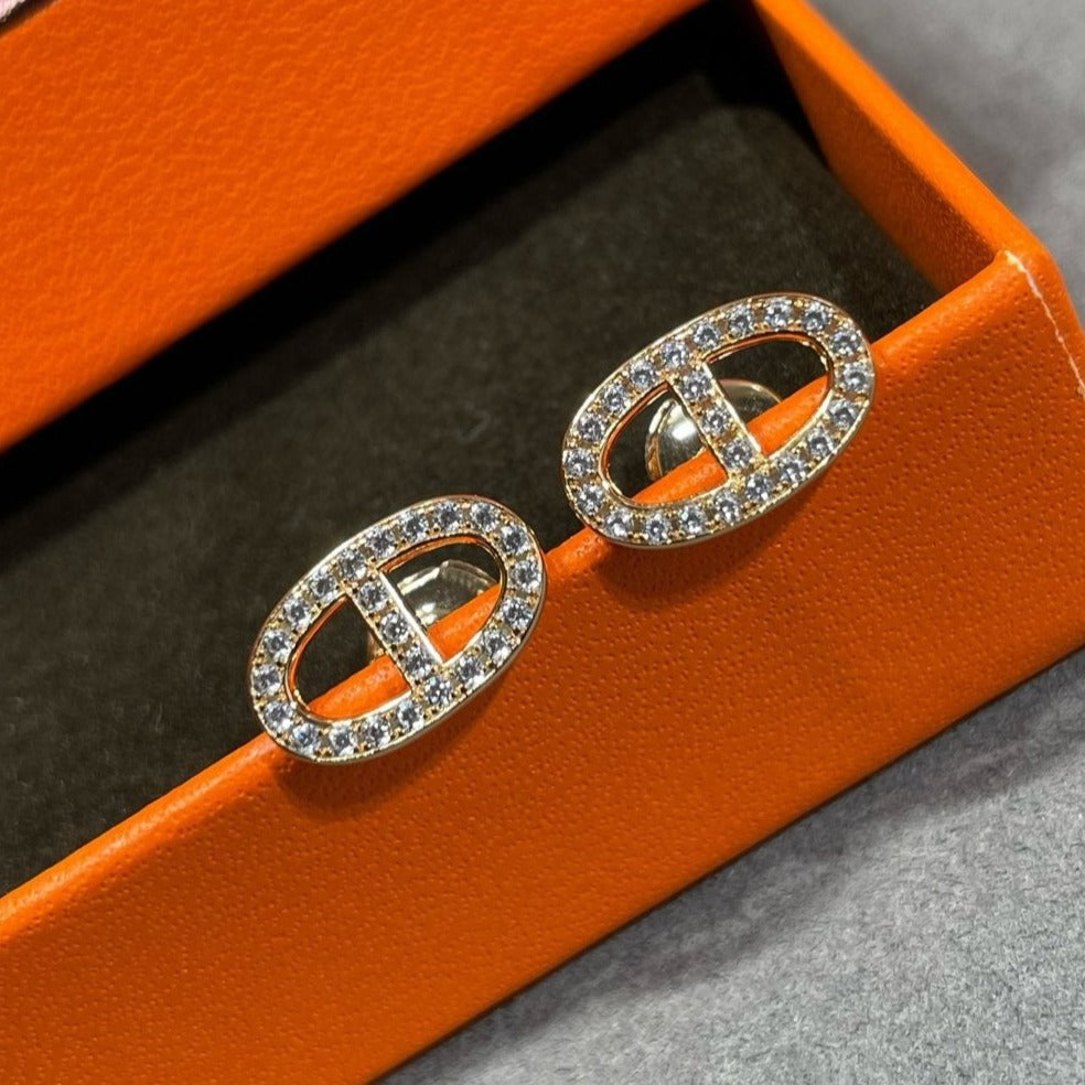 [Solara Jewelry]HM FULL DIAMOND PIG NOSE STUD EARRINGS