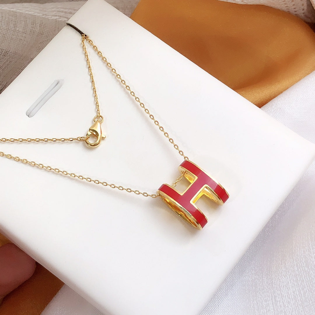 [Solara Jewelry]HM CLIC RED ENAMEL GOLD NECKLACE