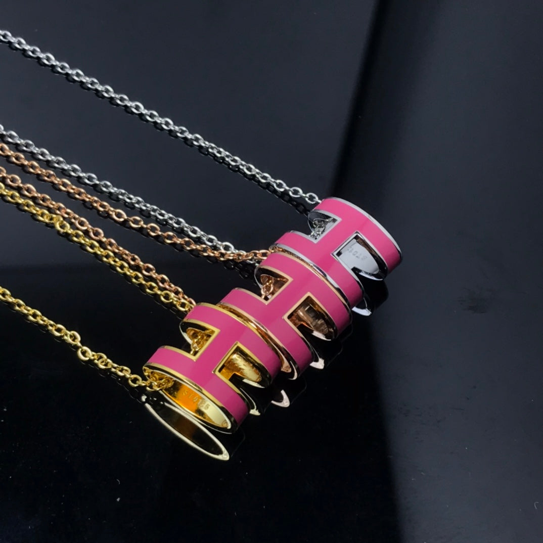 [Solara Jewelry]H NECKLACE PINK
