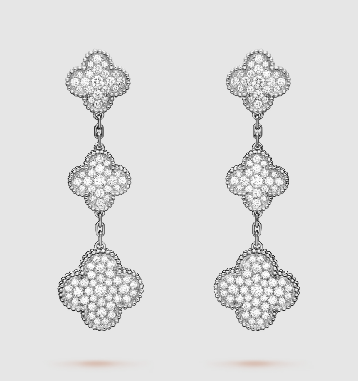 [Solara Jewelry]CLOVER 3 MOTIF DIAMOND SILVER DROP EARRINGS