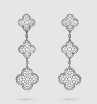 [Solara Jewelry]CLOVER 3 MOTIF DIAMOND SILVER DROP EARRINGS