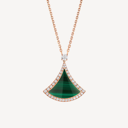 [Solara Jewelry]DREAM MALACHITE DIAMOND PAVED PINK GOLD NECKLACE