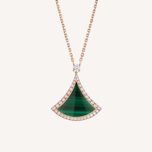 [Solara Jewelry]DREAM MALACHITE DIAMOND PAVED PINK GOLD NECKLACE