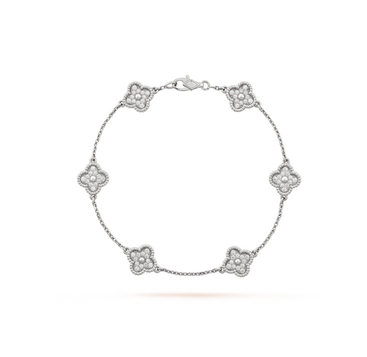 [Solara Jewelry]CLOVER 6 MOTIF SILVER DIAMOND BRACELET
