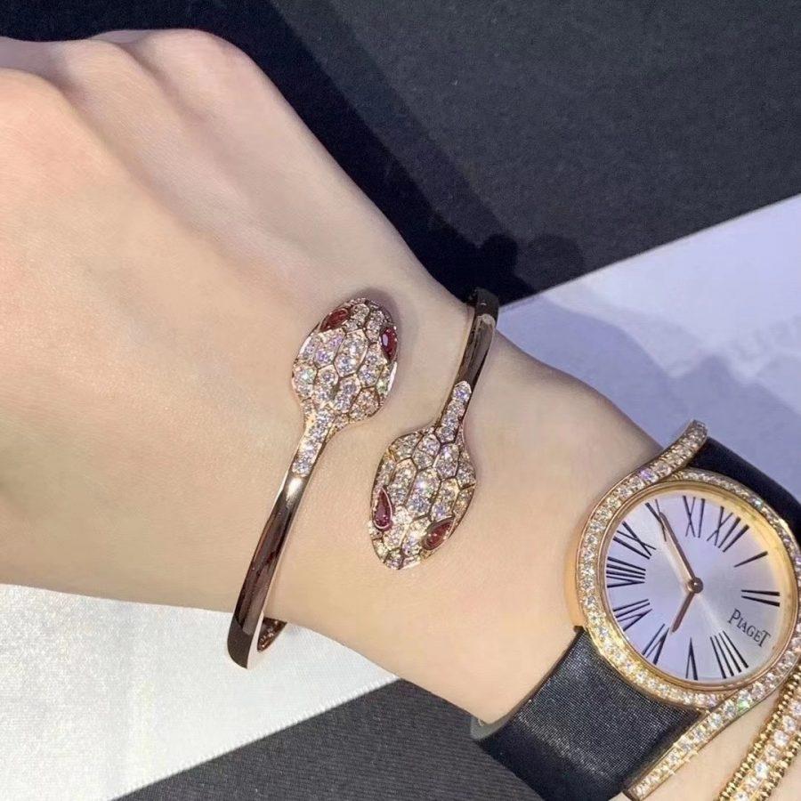 [Solara Jewelry]SERPENTI BRACELET PINK GOLD DIAMOND DOUBLE SNAKE