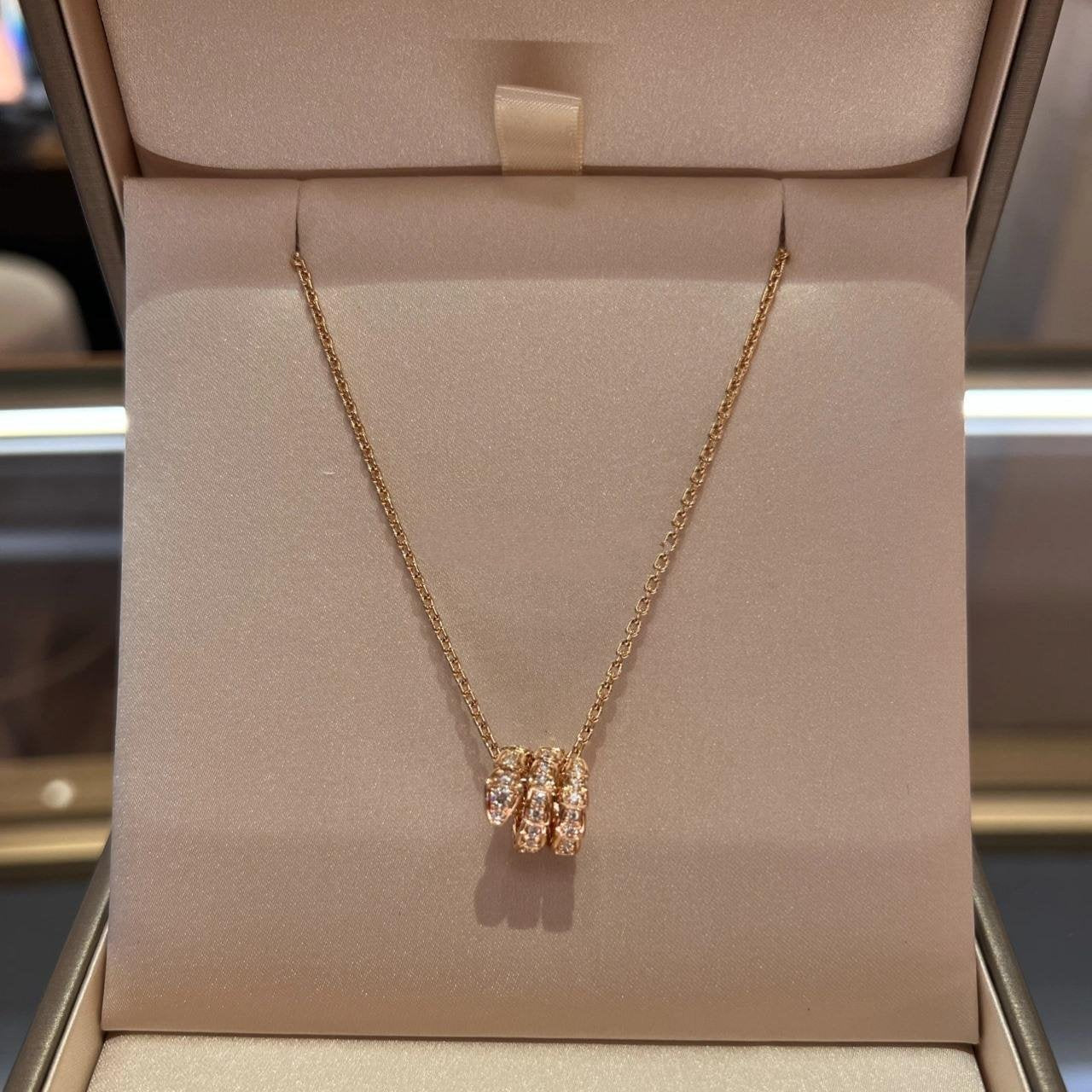[Solara Jewelry]SERPENTI PINK GOLD NECKLACE DOUBLE RING DIAMOND