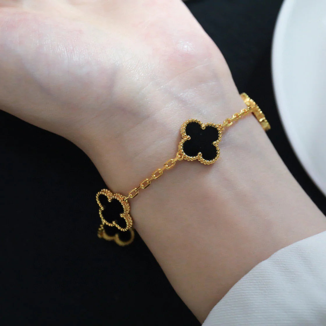[Solara Jewelry]CLOVER  5 MOTIFS BLACK ONYX BRACELET