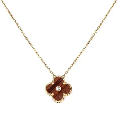 [Solara Jewelry]CLOVER 15MM DIAMOND AND YELLOW TIGER'S EYE AGATE necklace