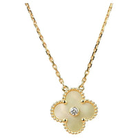 [Solara Jewelry]CLOVER 15MM DIAMOND GOLD MOTHER OF PEARL NECKLACE