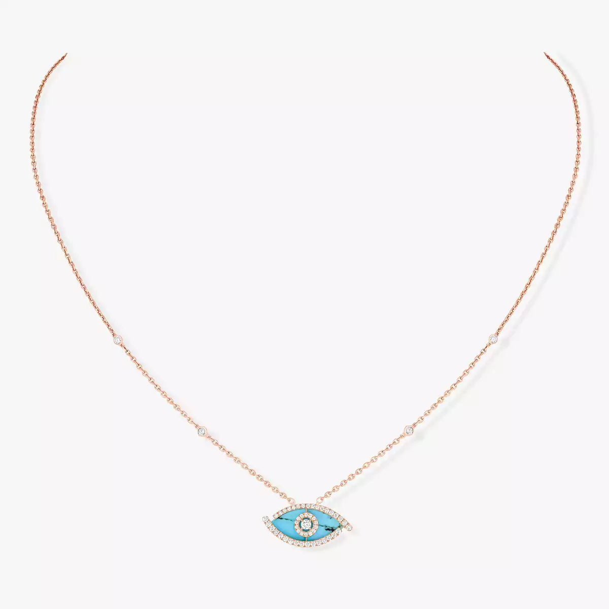 [Solara jewelry]Lucky Eye Diamond Necklace in Rose Gold and Turquoise