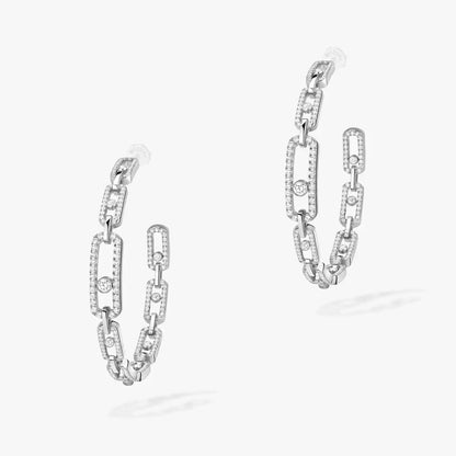 [[Solara jewelry]Move Link Diamond Hoop Earrings