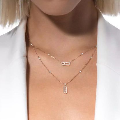 [Solara jewelry]2 Rows Rose Gold Diamond Pave_ Necklace Move Uno