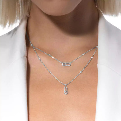 [Solara jewelry]2 Rows Rose Gold Diamond Pave_ Necklace Move Uno