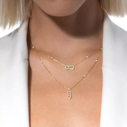 [Solara jewelry]2 Rows Rose Gold Diamond Pave_ Necklace Move Uno