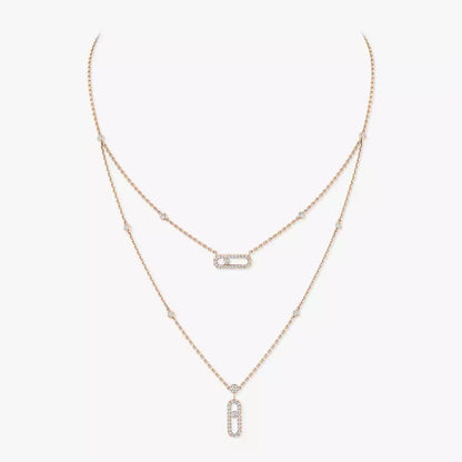 [Solara jewelry]2 Rows Rose Gold Diamond Pave_ Necklace Move Uno
