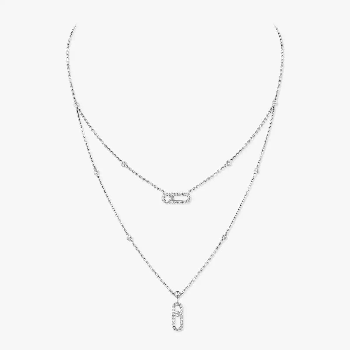 [Solara jewelry]2 Rows Rose Gold Diamond Pave_ Necklace Move Uno
