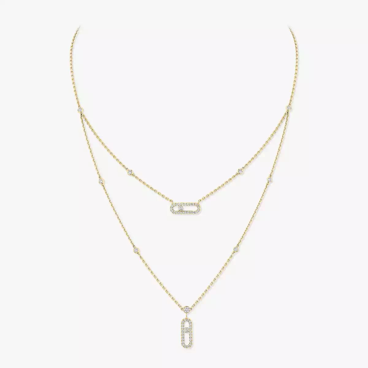 [Solara jewelry]2 Rows Rose Gold Diamond Pave_ Necklace Move Uno