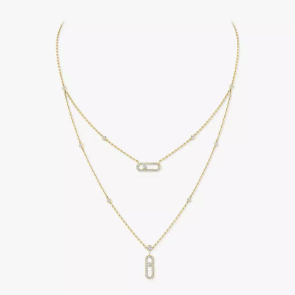 [Solara jewelry]2 Rows Rose Gold Diamond Pave_ Necklace Move Uno