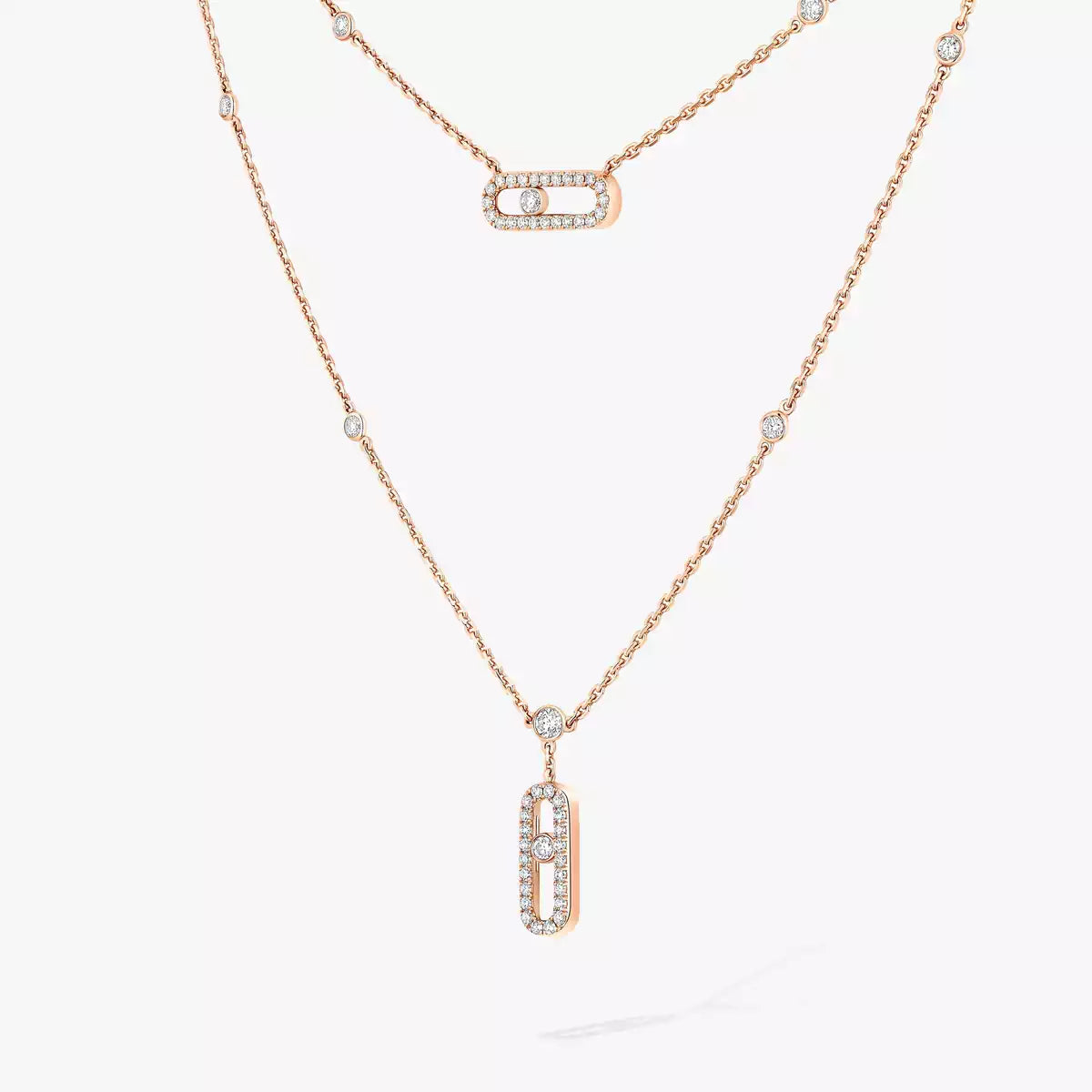 [Solara jewelry]2 Rows Rose Gold Diamond Pave_ Necklace Move Uno