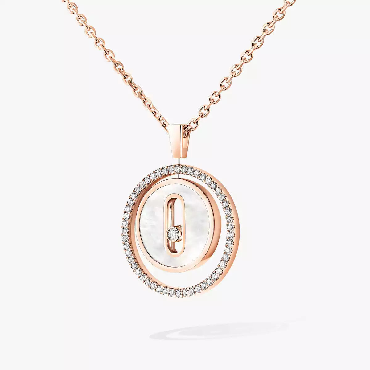 [Solara jewelry]Lucky Move Diamond Necklace in Rose Gold and White Mother-of-Pearl