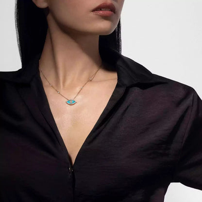 [Solara jewelry]Lucky Eye Diamond Necklace in Rose Gold and Turquoise