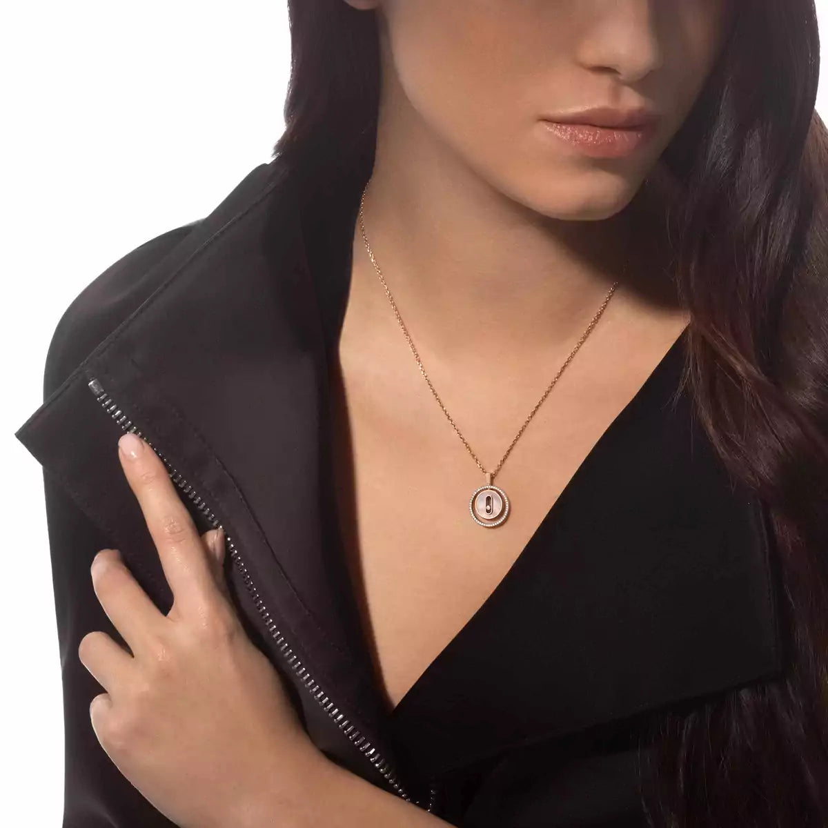 [Solara jewelry]Lucky Move Diamond Necklace in Rose Gold and White Mother-of-Pearl