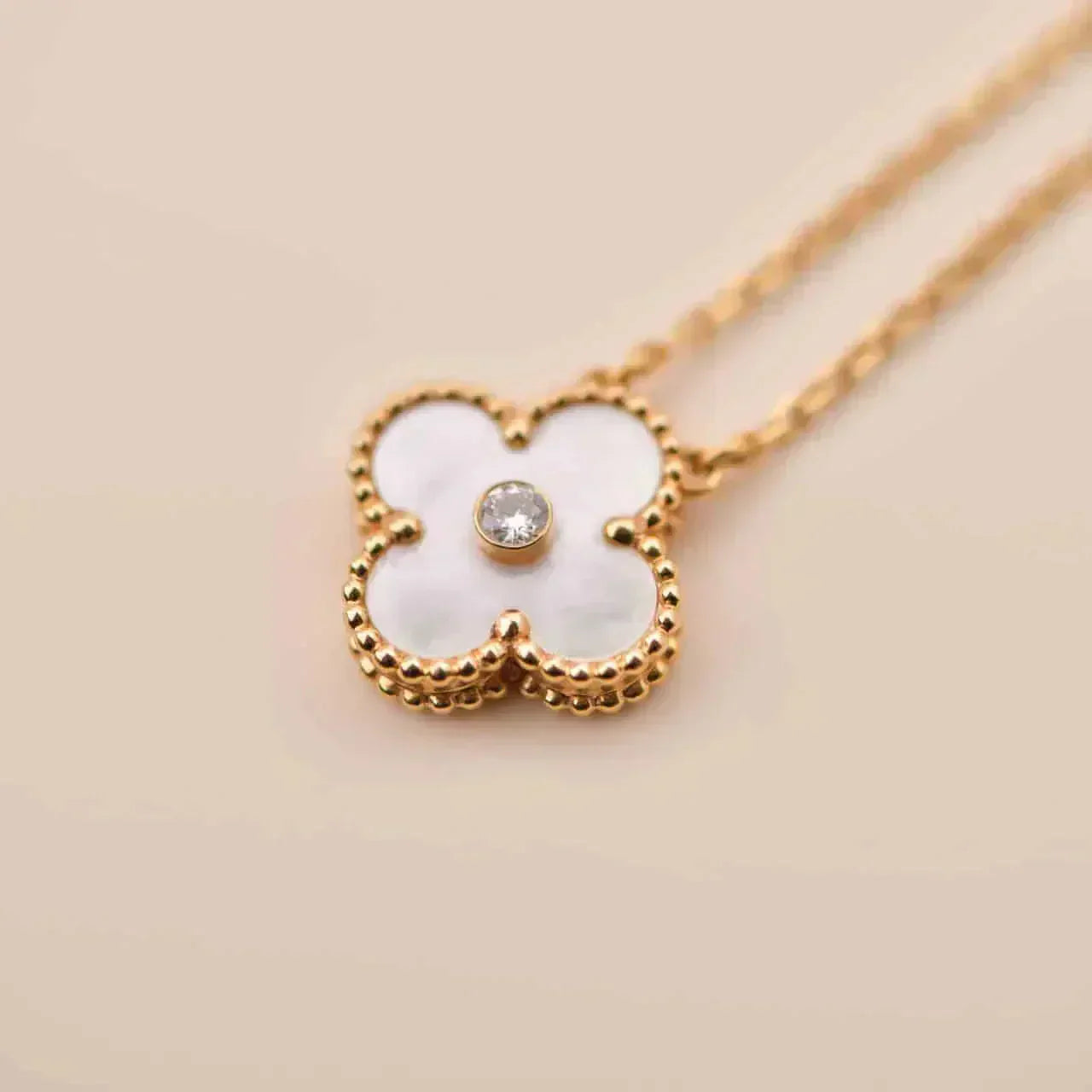 [Solara Jewelry]CLOVER 15MM DIAMOND WHITE FRITILLARIA NECKLACE