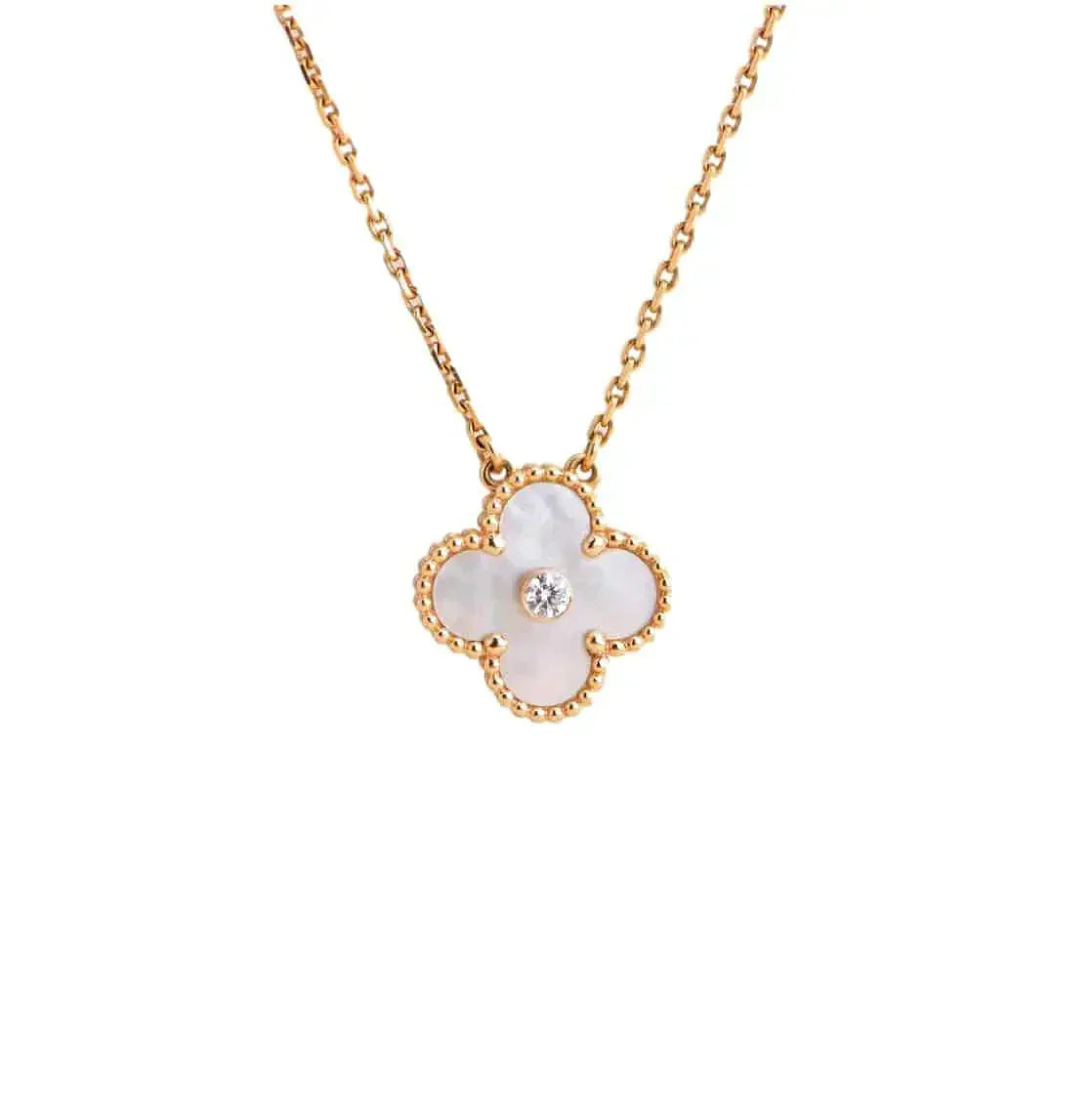 [Solara Jewelry]CLOVER 15MM DIAMOND WHITE FRITILLARIA NECKLACE