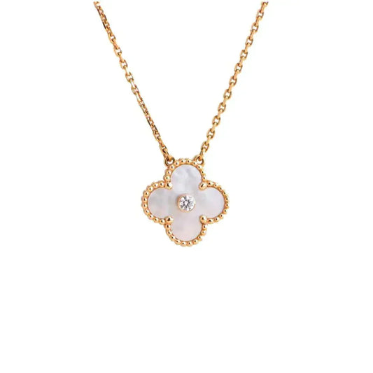[Solara Jewelry]CLOVER 15MM DIAMOND WHITE FRITILLARIA NECKLACE