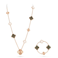 [Solara Jewelry]DETACHABLE CLOVER 15(11+4) FLOWER ROSE GOLD NECKLACE SET