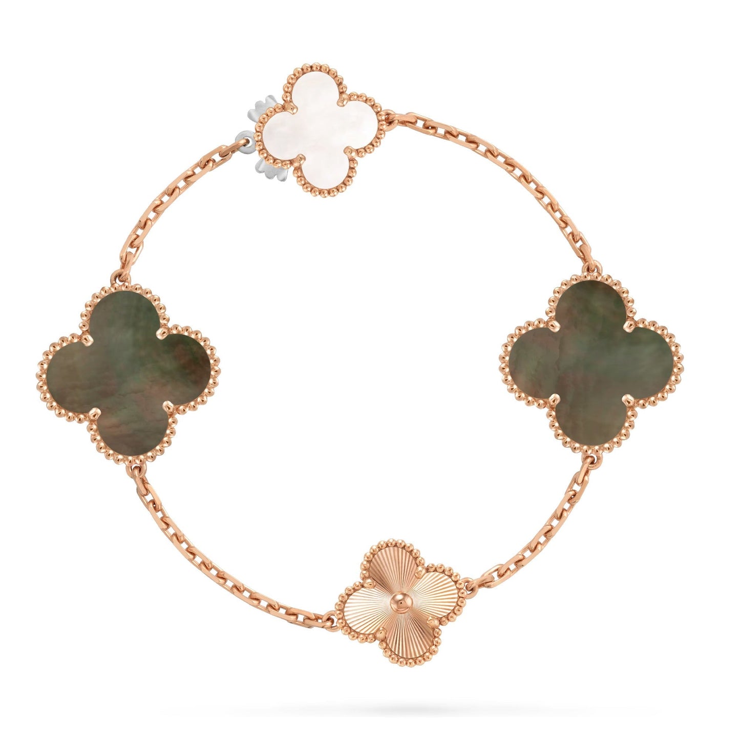 [Solara Jewelry]DETACHABLE CLOVER 15(11+4) FLOWER ROSE GOLD NECKLACE SET