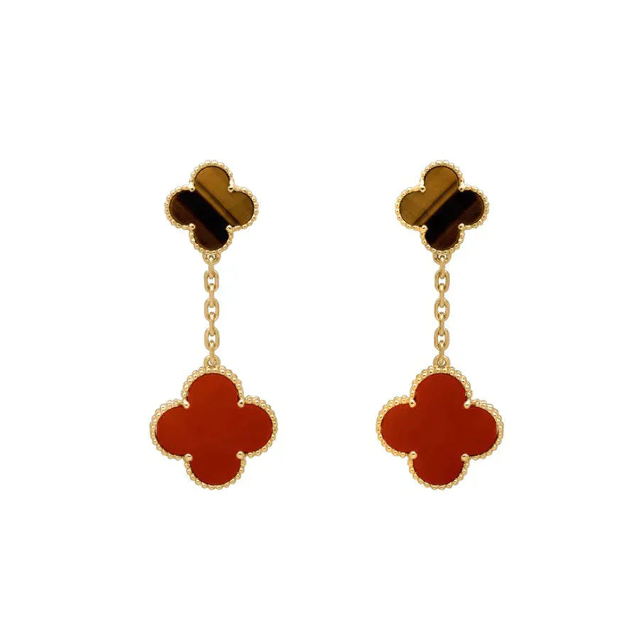 [Solara Jewelry]CLOVER  2 MOTIF  TIGER EYE CARNELIAN EARRINGS