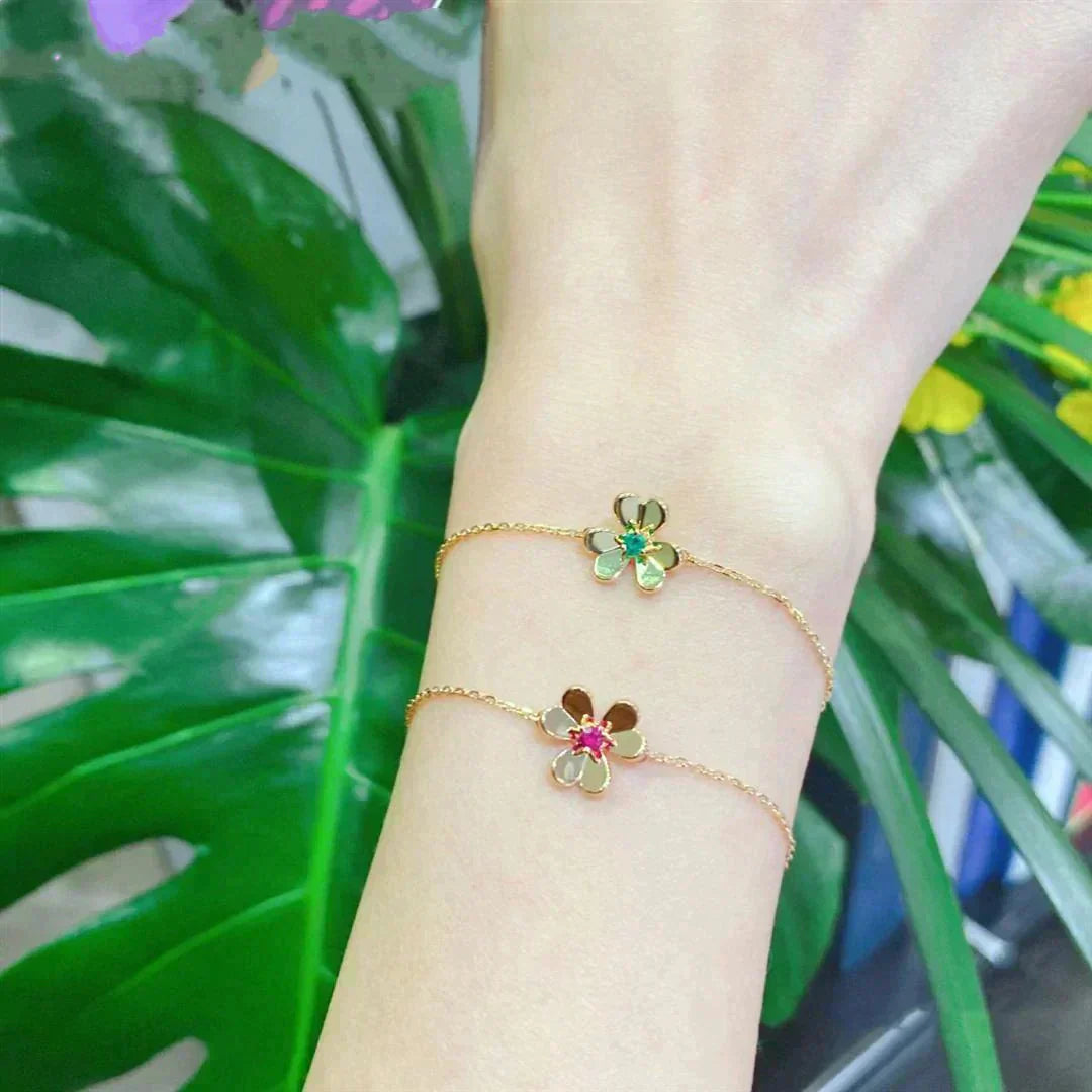 [Solara Jewelry]FRIVOLE GOLD FLOWER PINK MALACHITE BRACELET
