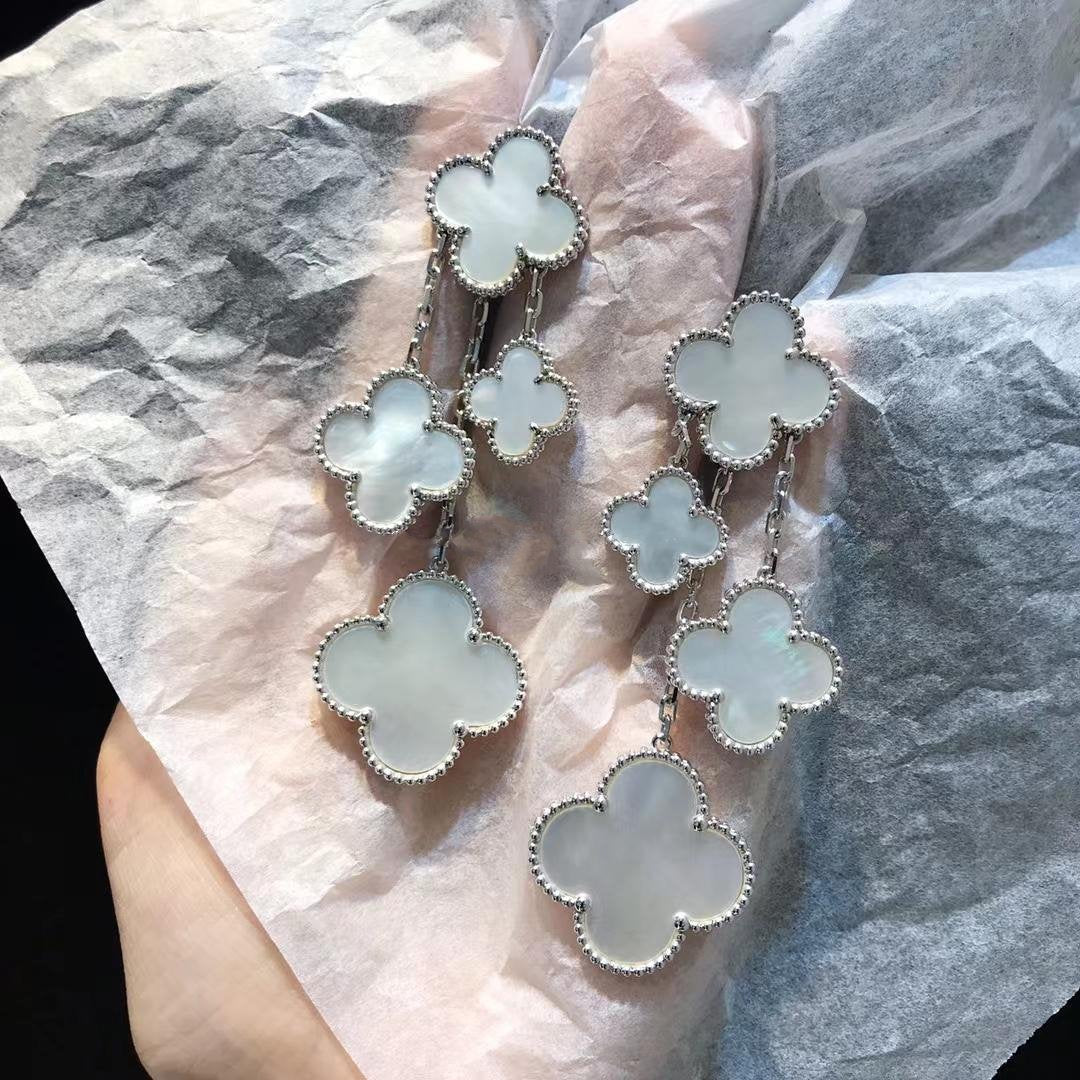 [Solara Jewelry]CLOVER EARRINGS WHITE MOP 4 MOTIFS SILVER