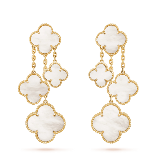 [Solara Jewelry]CLOVER EARRINGS WHITE MOP 4 MOTIFS GOLD