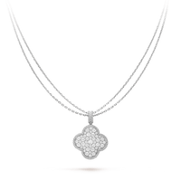 [Solara Jewelry]CLOVER 25MM SILVER FULL DIAMOND BIG CLOVER NECKLACE