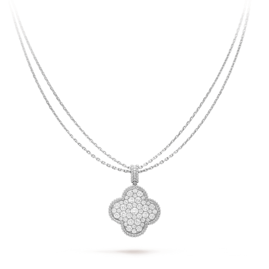 [Solara Jewelry]CLOVER 25MM SILVER FULL DIAMOND BIG CLOVER NECKLACE
