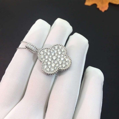 [Solara Jewelry]CLOVER 25MM SILVER FULL DIAMOND BIG CLOVER NECKLACE