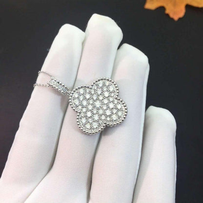 [Solara Jewelry]CLOVER 25MM SILVER FULL DIAMOND BIG CLOVER NECKLACE