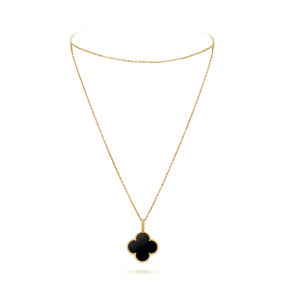 [Solara Jewelry]CLOVER 25MM GOLD ONYX BIG CLOVER NECKLACE