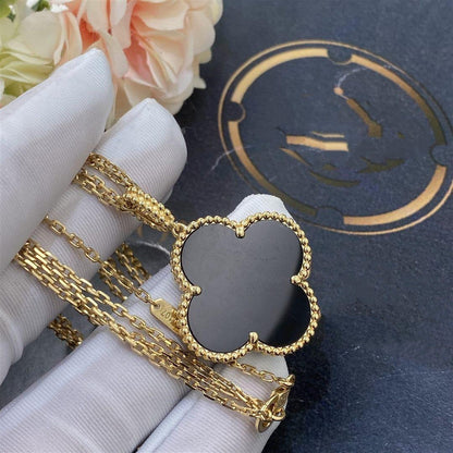 [Solara Jewelry]CLOVER 25MM GOLD ONYX BIG CLOVER NECKLACE