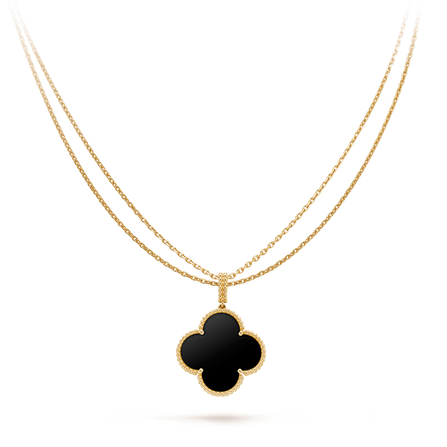 [Solara Jewelry]CLOVER 25MM GOLD ONYX BIG CLOVER NECKLACE