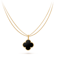 [Solara Jewelry]CLOVER 25MM GOLD ONYX BIG CLOVER NECKLACE