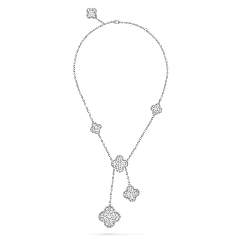 [Solara Jewelry]CLOVER 5 MOTIFS SILVER DIAMONDS NECKLACE