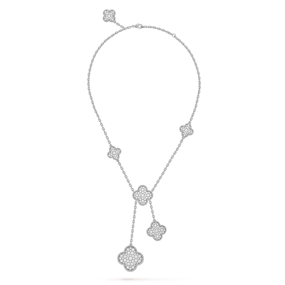 [Solara Jewelry]CLOVER 5 MOTIFS SILVER DIAMONDS NECKLACE