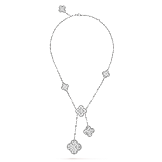 [Solara Jewelry]CLOVER 5 MOTIFS SILVER DIAMONDS NECKLACE