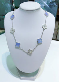 [Solara Jewelry]CLOVERS THE 10-MOTIFS CHALCEDONY DIAMONDS SILVER NECKLACE