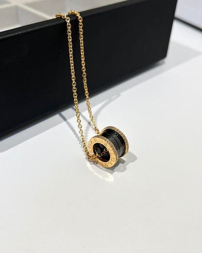 [Solara Jewelry]ZERO 1 BLACK CERAMIC DIAMOND PINK GOLD NECKLACE